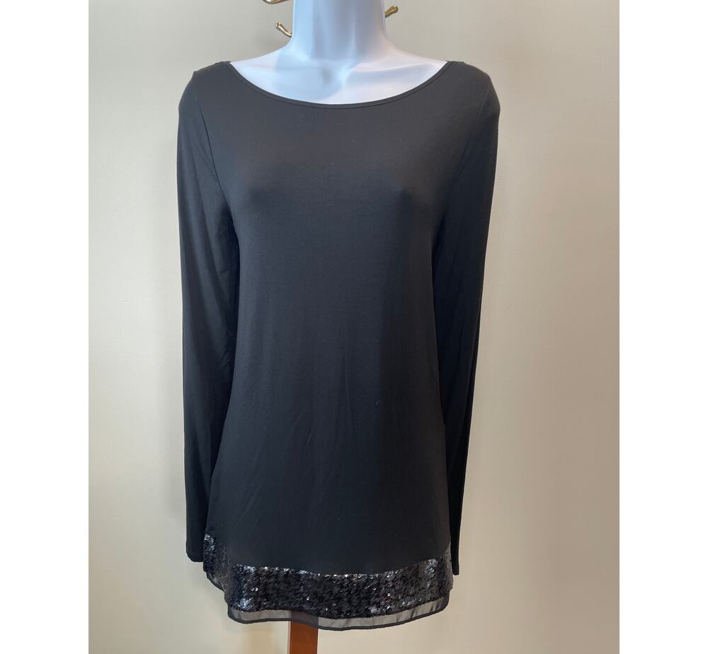 White House Black Market Black Long Sleeve Sequin Trim Top Size M